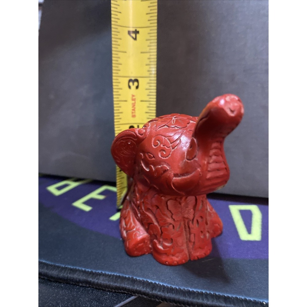 Vintage PG 1991 Chinese Red Resin Carved Design Elephant Taiwan Lucky B1 - Picture 6 of 6
